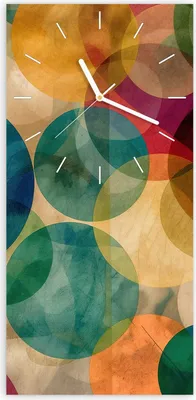 Produktbild von Wanduhr aus Glas mit Motiv Farbenfrohe Kreise- 30 x 60 cm - inkl. Aufhängesystem