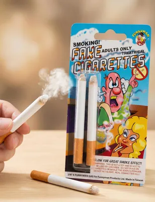 Produktbild von 2 Scherzartikel Zigaretten qualmend für Erwachsene, weiß-orange - Einheitsgröße