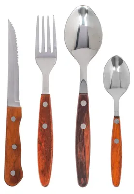 Produktbild von 17-teiliges Besteck-Set aus Edelstahl mit Holzgriffen