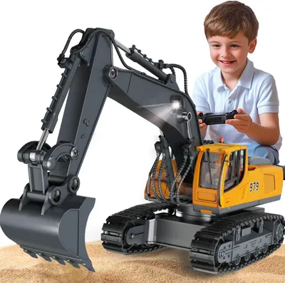 Produktbild von Ferngesteuerter Bagger, RC Bagger Baufahrzeuge für Kinder, mit Fernbedienung, Schaufel und Licht, 1:18 bagger Spielzeug für 3 4 6 8 Jahre, Geschenk