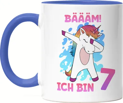 Produktbild von Bäääm Ich Bin 7 Tasse Blau Einhorn 7. Geburtstag Geburtstagsgeschenk Einhorn-Fans Dabbing