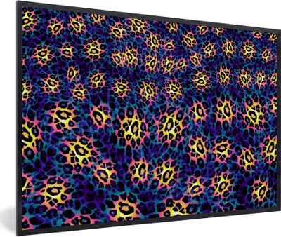 Produktbild von MuchoWow® Gerahmtes Poster Design - Leopardenmuster - Gelb - Blau 30x20 cm - Poster mit Schwarzem Bilderrahmen Wandposter Rahmen Foto Bilder - Kunstdruck - Bild-Poster