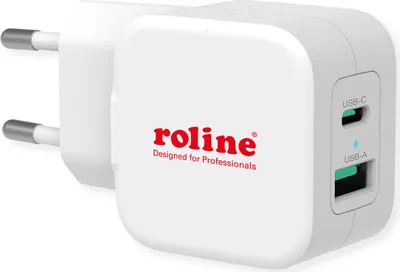 Produktbild von ROLINE USB Charger mit Euro-Stecker, 2 Port (Typ-A QC3.0, Typ-C PD), 20W