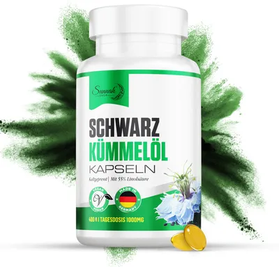 Produktbild von Sunnah Shop® Schwarzkümmelöl Kapseln Kaltgepresst 400 Kapseln - 1000mg Tagesdosis - mit Vitamin E - Nigella Sativa Kapseln - Hochdosiert - Vegan