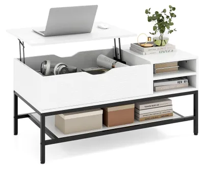 Produktbild von Höhenverstellbarer Couchtisch, Wohnzimmertisch mit offenem Fach und Ablage, Kaffeetisch, Sofatisch, Beistelltisch für das Wohnzimmer, 99,5 x 49,5 x 47,5 cm (Weiß)