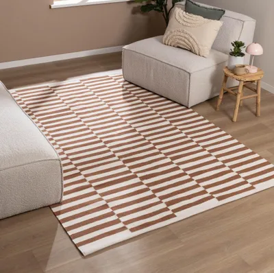Zdjęcie produktu dla Volero - Dywan nowoczesny w paski - Dazzle Blocks Brązowy/Biały - 80x150 cm