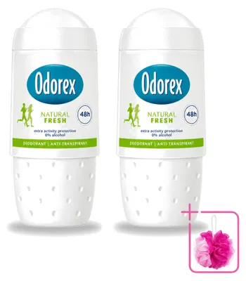 Imagen del producto de 2 roll-on desodorantes Odorex, aroma natural "Fresh", 50 ml cada uno, pack de 2 unidades