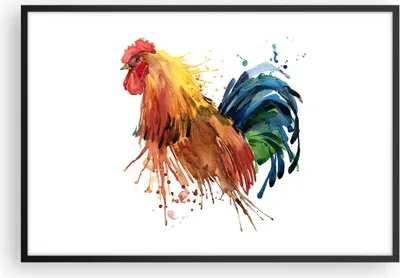 Produktbild von Gerahmtes Poster - Schwarzer Rahmen - Hahn Ilustration Tier Farben - 91,5x61 cm - Wand Bild - Wanddeko - Wandbilder - Wandposter - Bilderrahmen - Bilder - Kunstdruck - Wandbild - P2BAA91x61-2842