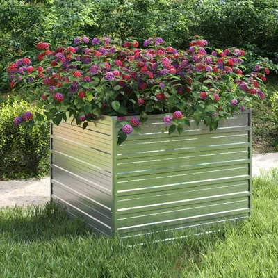 Zdjęcie produktu dla vidaXL Podwyższone łóżko ogrodowe 100x100x77 cm Stal ocynkowana Srebrny