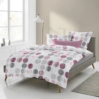 Produktbild von Bettwäsche Bierbaum Mako Satin 4153-60 Punkte grau beere 135x200