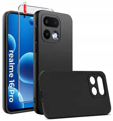 Zdjęcie produktu dla Etui Czarne Matowe Silikon Slim Do Realme 16 Pro 5G + Szkło 9H