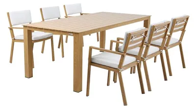 Productafbeelding van AXI Jada Tuinset met 6 stoelen in Hout look & Beige | Dining set voor tuin in Aluminium / Polyester | Tuinmeubel voor buiten voor 6 personen
