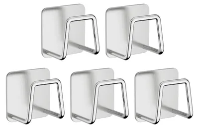 Schrubberhalter Edelstahl, 5er-Pack, Klebehaken, silber