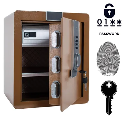 Image de Coffre-fort biométrique blindé pour la maison avec empreinte digitale 45 x 38 x 32 cm Marron