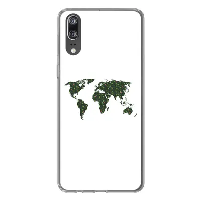 Produktbild von MuchoWow® Handyhülle Schutzhülle Hülle für Huawei P20 Weltkarte - Grün - Blätter Silikon Softcase Handy Hülle - Hardcover