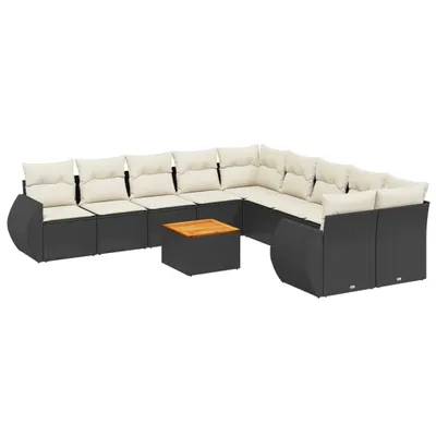 Produktbild von 11-tlg. Garten-Sofagarnitur mit Kissen Schwarz Poly Rattan