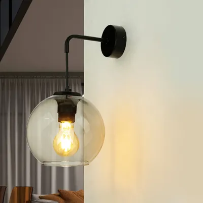Produktbild von Schwarze Wandleuchte Retro Glas Kugel Schirm elegant E27 VINCENTE Wandlampe Wohnzimmer Flur