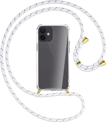 Produktbild von Handykette Backcover-Schutzhülle mit Band (Metall goldfarben) für Apple iPhone 12 Mini - weiß/grau