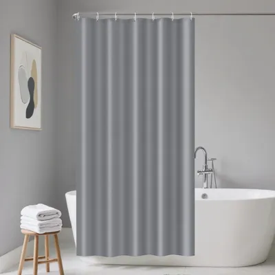Image de Rideau de douche en tissu polyester, 100 x 200 cm, résistant à la moisissure, imperméable et lavable, avec 7 crochets, de couleur gris clair