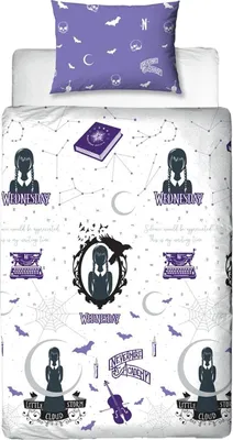 Image de Wednesday - "Destined" Parure de lit simple AG3970 (Lit simple) (Violet/Blanc/Noir)
