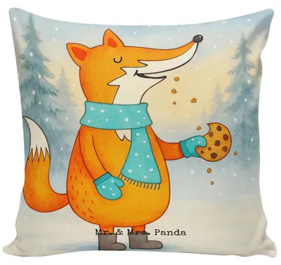 Produktbild von Mr. & Mrs. Panda Dekokissen Fuchs Keks Design - Weiß - Geschenk, kissen für sofa, Deko, Weihnachtlich, kuschelkissen 40x40, Sofakissen, Weihnachten, Winter, Liebe