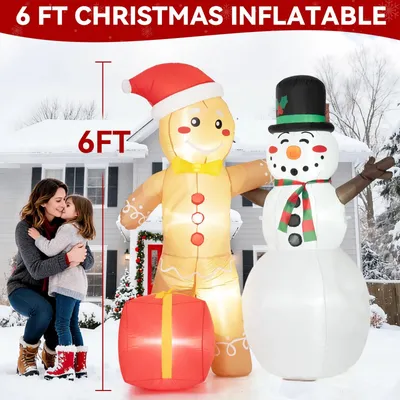 Produktbild von Aufblasbare Weihnachtsdekoration - Schneemann mit Geschenkbox - 1,8 m Gartenfigur - LED-Lichter - Für innen und außen - EU-Stecker