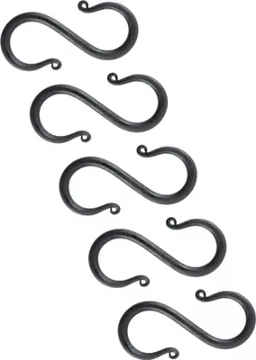 Produktbild von S-Haken aus geschmiedetem Eisen, klein (5 Stück) - 8cm x 3,5 cm - Antik handgeschmiedet aus Metall