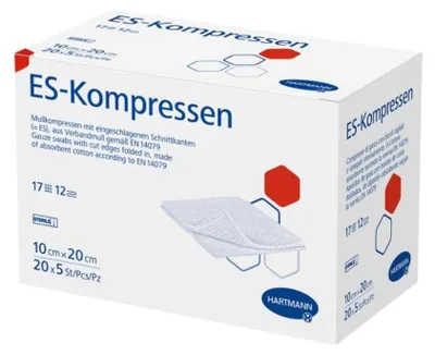 Produktbild von 12x Hartmann ES-Kompressen 10 x 20 cm, 12-fach, steril | Packung (100 Stück)