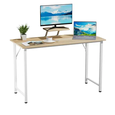 Image de Bureau avec support pour écran, table d'ordinateur PC 100x50x75cm, table de bureau en bois pour le bureau,couleur bois