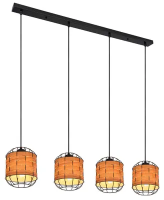 Produktbild von Hängeleuchte, 4 Flammig, Holzoptik, Metall schwarz, L 100 cm