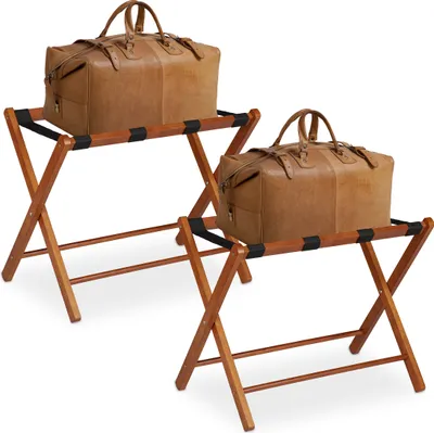 Produktbild von Relaxdays Kofferständer Holz, 2er Set, klappbare Gepäckablage, HxBxT: 54 x 66 x 48 cm, Kofferaufbewahrung Hotel, natur