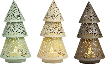 Produktbild von Windlichter Tannenbäume 3er Set Metall, Beige, Braun & Grün, 10x9 cm