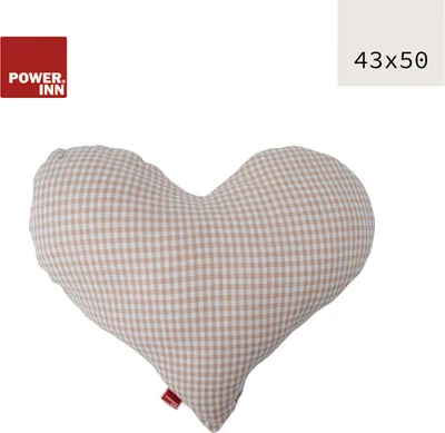 Produktbild von POWER INN Herzkissen groß | Beige kariert | Dekokissen | Kuschelkissen | Herz | Geschenk