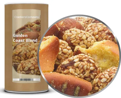 Produktbild von CrackersCompany Honig-Senf-Brezel-Erdnuss-Mischung (Golden Coast Blend), Membrandose 550 g