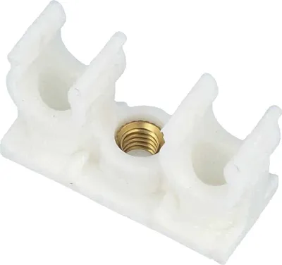 Produktbild von tecuro Rohrclip doppelt - Ø 10 mm - Kunststoff weiß mit Messing-Gewindebuchse