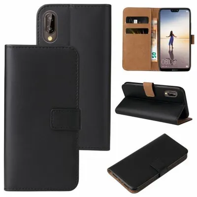 Produktbild von Kunstleder Flip-Hülle für Smartphones - Farbe: Schwarz - Modellkompatibilität: Für Huawei P20 Lite