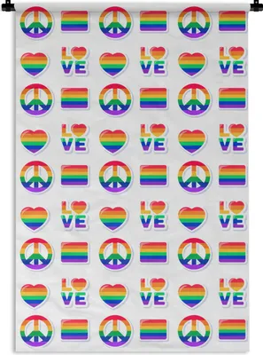 Produktbild von MuchoWow® Wandteppich Wandbehang Liebe - Regenbogen - Muster 90x135 cm Tapisserie Dekoration Wandtuch - Baumwolle - Wandskulptur