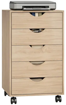Produktbild von Mobiler Bš¹rocontainer mit 5 Schubladen auf Rollen, Holz, 40 x 40 x 67 cm, Eiche