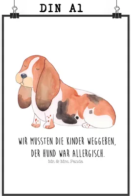 Produktbild von Mr. & Mrs. Panda Bild Hund Basset Hound DIN A1 - Weiß - Geschenk, drucke, Kunstdruck, Lustig, Sprüche, Plakat, wanddeko, Wandbild