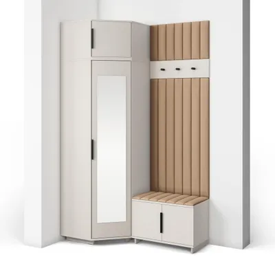 Produktbild von Garderoben-Set Napoli Version 22: Eckschrank mit Polsterpaneelen, Schuhschrank Flur und Eingangsbereich (Cashmere/Trinity 04)