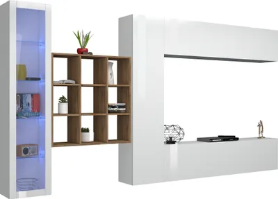 Produktbild von Wohnwand >Benevent< (5-teilig) in Weiß Hochglanz - 350x180x30 (BxHxT)