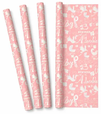 Produktbild von Baby-Geburts-Sortiment Geschenkpapier für die Babyparty Mädchen – 200 x 70 cm – 4 Rollen