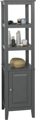 Image de Armoire haute de salle de bain SoBuy FRG205-DG avec 3 compartiments ouverts et une porte, gris foncé, L x H x H x P x H x P x H x P x H x P x H x P x H x P