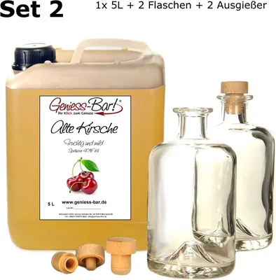 Produktbild von Alte Kirsche 5L inkl. 2 Flaschen + 2 Ausgießer - edler Klassiker sehr mild! 40% Vol. Kirschenschnaps Obstler Kirschen Schnaps