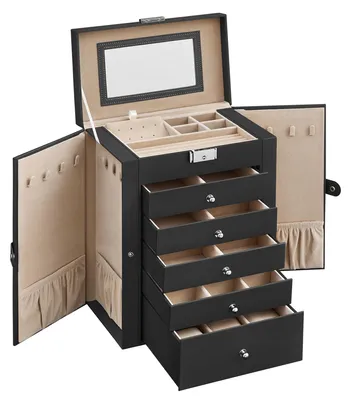 Produktbild von Schmuckbox mit großer Aufbewahrung - Juwelenschatulle mit 6 Ebenen - Schublade mit 9 Fächern