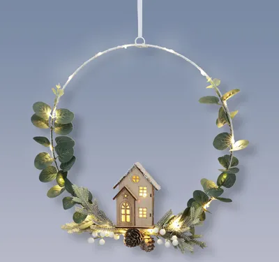 Immagine prodotto di 1.10 anello decorativo con casetta da appendere - illuminato con LED / batteria - circa 30 cm