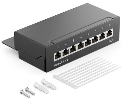 Produktbild von deleyCON CAT 6 Patchpanel Verteilerfeld 8 Port RJ45 - Schwarz