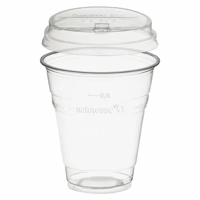 Produktbild von 100x  Trinkbecher 300ml + Deckel mit Klappöffnung aus Biokunststoff (PLA)