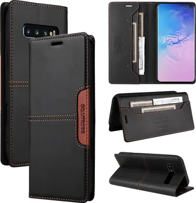 Obrázek produktu pro Pouzdro pro Samsung Galaxy S10+/S10 Plus, kožené flipové peněženkové pouzdro s přihrádkou na karty a stojánkem Černý