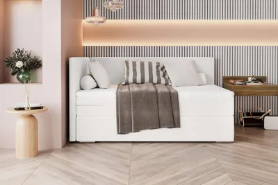 Produktbild von 99rooms Phönix Mini Plus Boxspringbett 120x200 cm Webstoff MALMO_NEW Weiß Seitenteil links